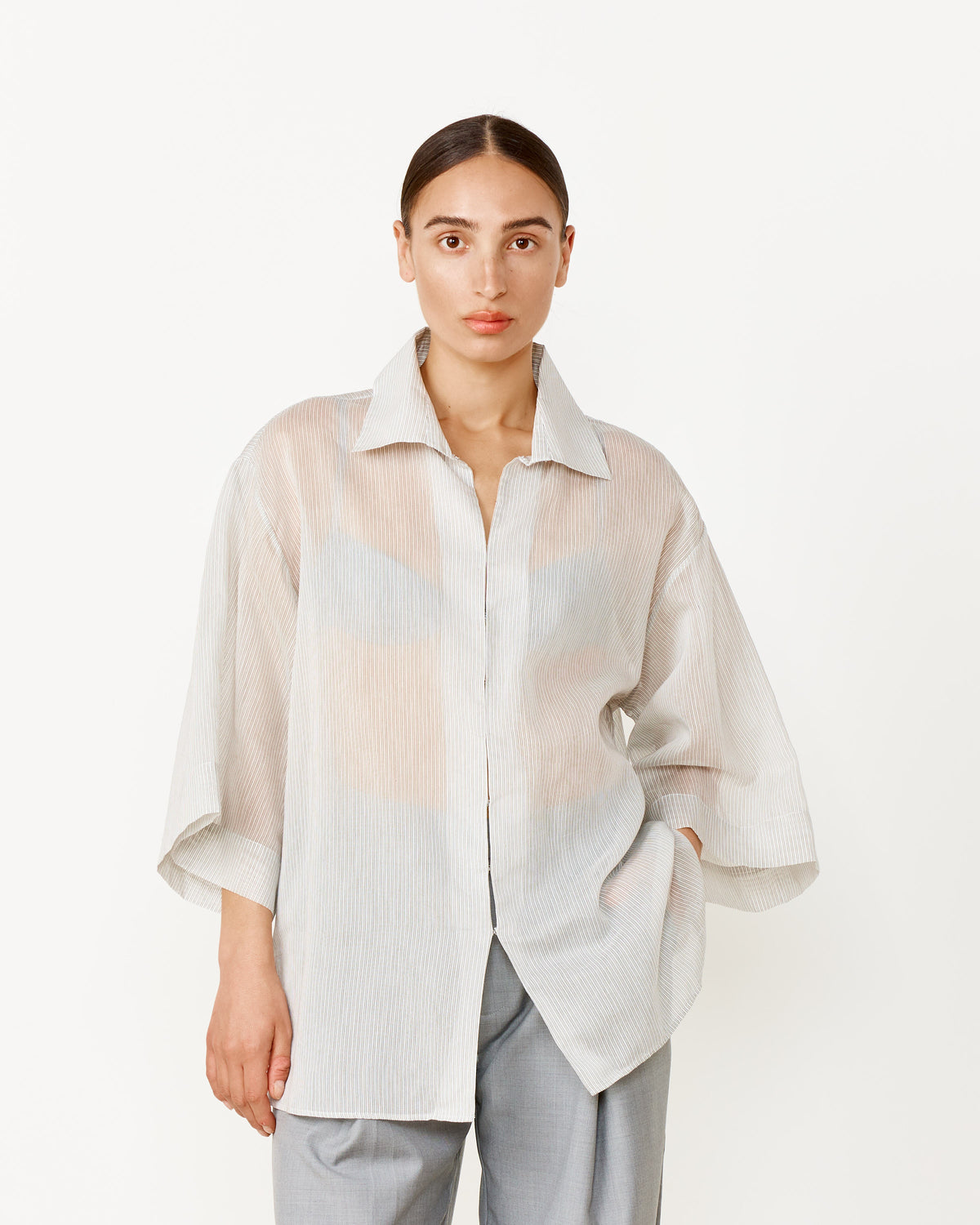 Find out the latest news on Oversized Shirt in Sheer Stripe St. Agni